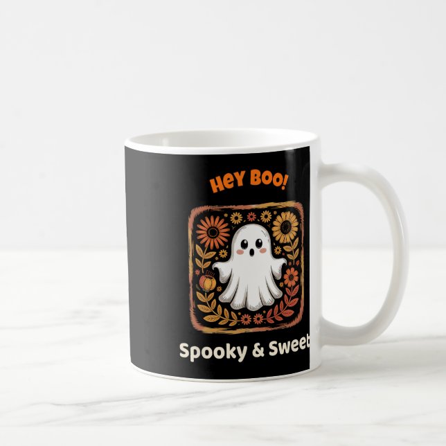 Hey Boo Ghost Retro Halloween Spooky Cute October  Coffee Mug (Right)