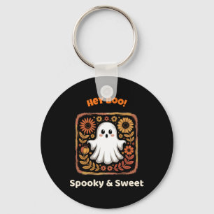 Hey Boo Ghost Retro Halloween Spooky Cute October Key Ring
