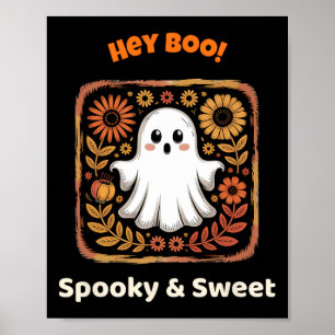 Hey Boo Ghost Retro Halloween Spooky Cute October Poster
