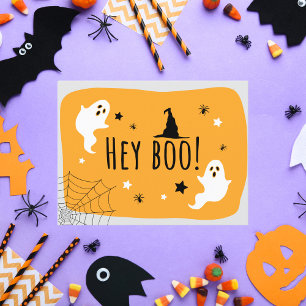 Hey Boo! Ghost-Themed Halloween Orange and Black Postcard