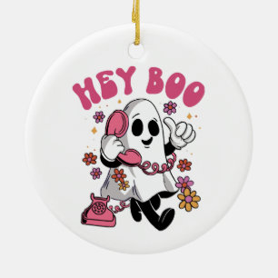 Hey Boo - Groovy Ghost Halloween Ceramic Ornament