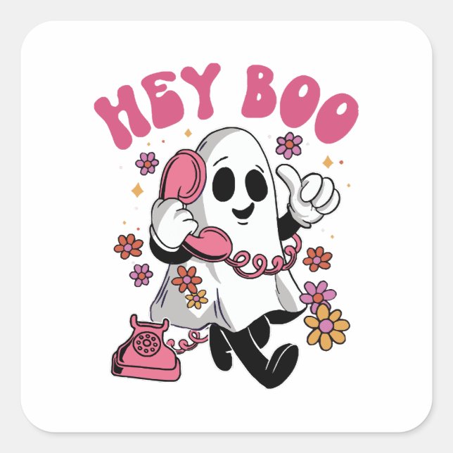 Hey Boo - Groovy Ghost Halloween Square Sticker (Front)