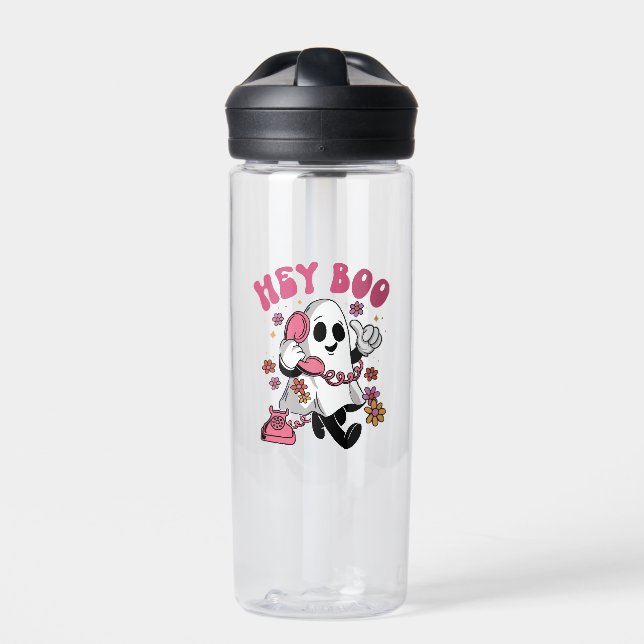 Hey Boo - Groovy Ghost Halloween Water Bottle (Front)