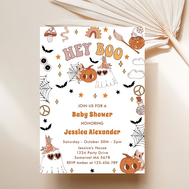 Hey Boo Groovy HalloweenCute Ghost  Baby Shower Invitation (Creator Uploaded)