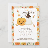 Hey Boo Halloween 5th Birthday Invitation