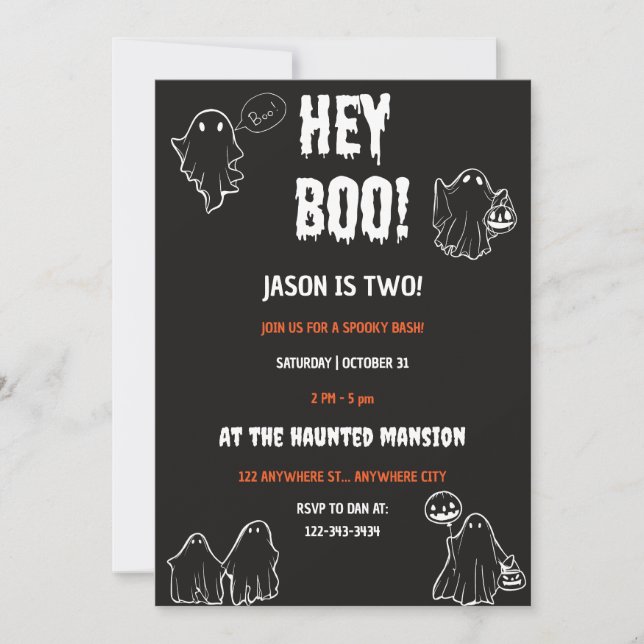 Hey Boo Halloween Birthday Party Invitation (Front)