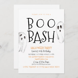 Hey Boo Halloween Ghost Birthday Invitation