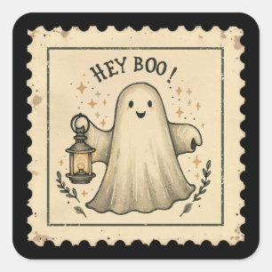 Hey Boo Halloween Ghost Lantern Square Sticker