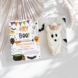 Hey Boo Halloween Groovy Ghost Birthday Party Invitation