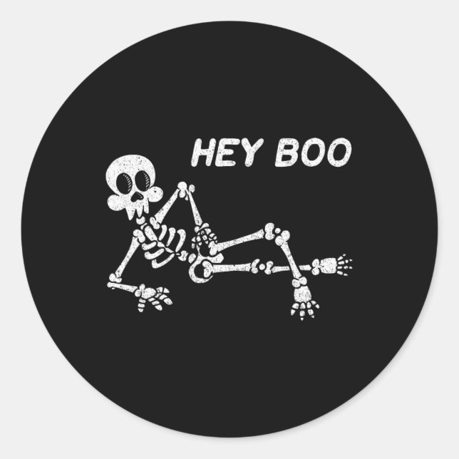 Hey Boo Halloween Shirt Cute Skeleton Funny Hallow Classic Round Sticker (Front)