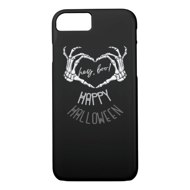 Hey, Boo! Happy Halloween Skeleton Hand Heart Clas Case-Mate iPhone Case (Back)