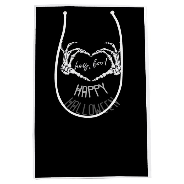 Hey, Boo! Happy Halloween Skeleton Hand Heart Clas Medium Gift Bag (Front)