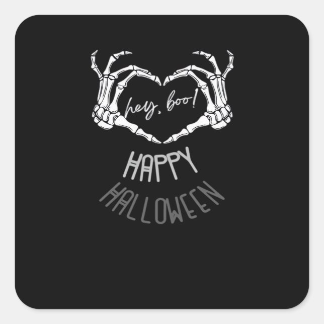 Hey, Boo! Happy Halloween Skeleton Hand Heart Clas Square Sticker (Front)