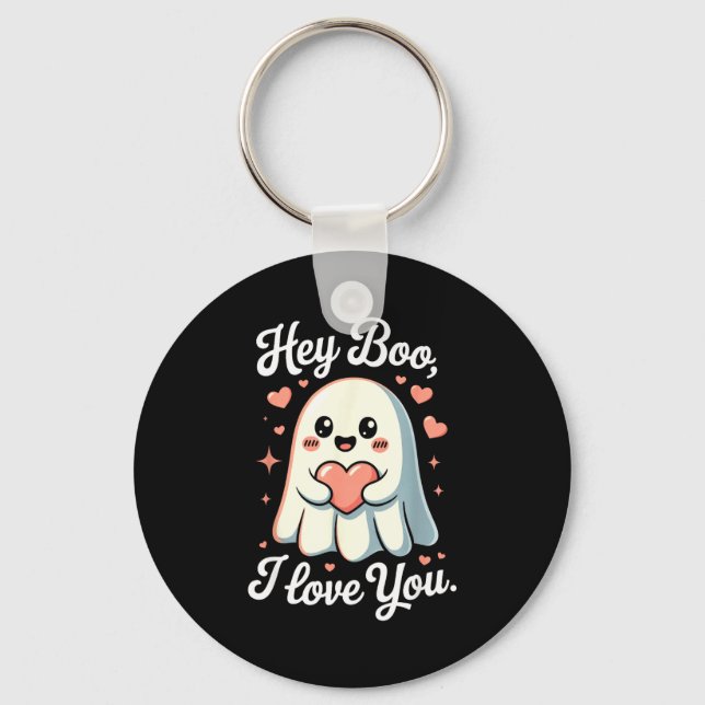 Hey Boo I Love You Cute Ghost Heart Valentine Coup Key Ring (Front)