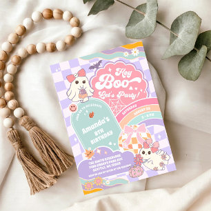 Hey Boo Lets Party Rainbow Spooky Birthday  Invitation
