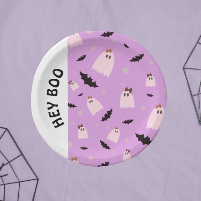 Hey Boo Little ghosts with bows Halloween   Paper Plate (Creator Uploaded)