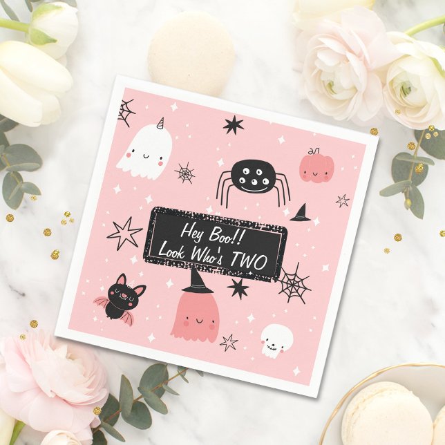Hey Boo Look Who's Two Cute Birthday Napkins Ghost (Creator Uploaded)