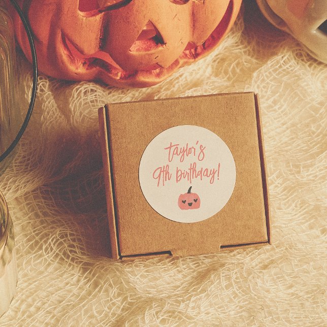 Hey Boo Modern Halloween Girl Birthday Party Favou Classic Round Sticker (Creator Uploaded)