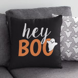 Hey Boo Orange Black Funny Halloween Ghost Cushion<br><div class="desc">Modern and cute "Hey Boo" Halloween home decor pillow design features text in orange and white lettering with a little ghost accent.</div>