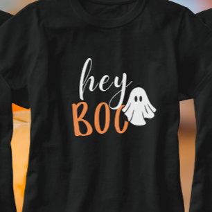 Hey Boo Orange Black Funny Halloween Ghost  T-Shirt