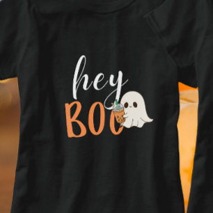 Hey Boo Orange Black Funny Halloween Ghost  T-Shirt