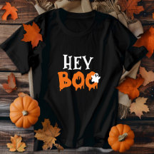 Hey Boo Orange Black Funny Halloween Ghost Womens