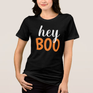 Hey Boo Orange Black Funny Halloween Tri-Blend Shirt