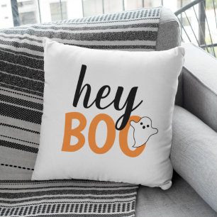 Hey Boo Orange White Funny Halloween Ghost Cushion