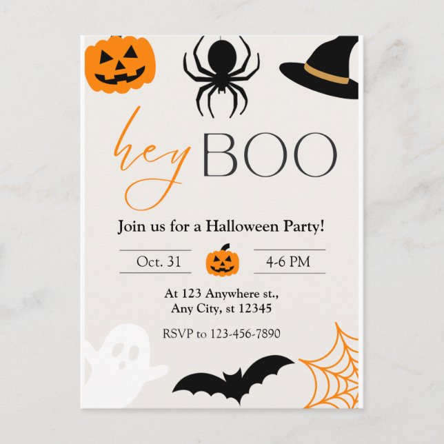 Hey Boo Party Invitation Postcard (Front)