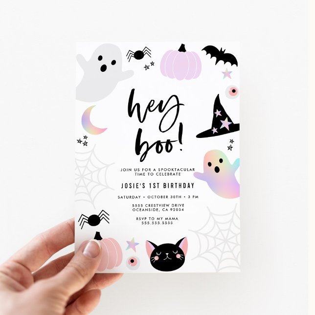 Hey Boo Pastel Halloween Birthday Invitation (Creator Uploaded)