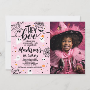Hey Boo, Pink Halloween Invitation with Photo