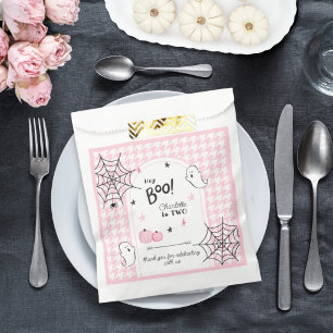 Hey Boo Pink Houndstooth Halloween Second Birthday Favour Bag
