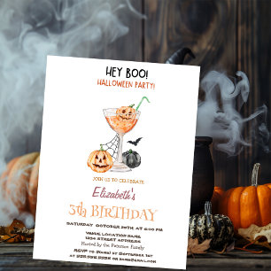 Hey Boo Pumpkin Cocktail Halloween Birthday   Invitation