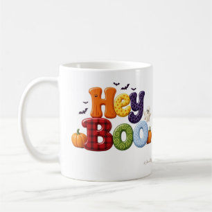 Hey Boo Pumpkin Plaid and Swirl Lettering Coffee Mug