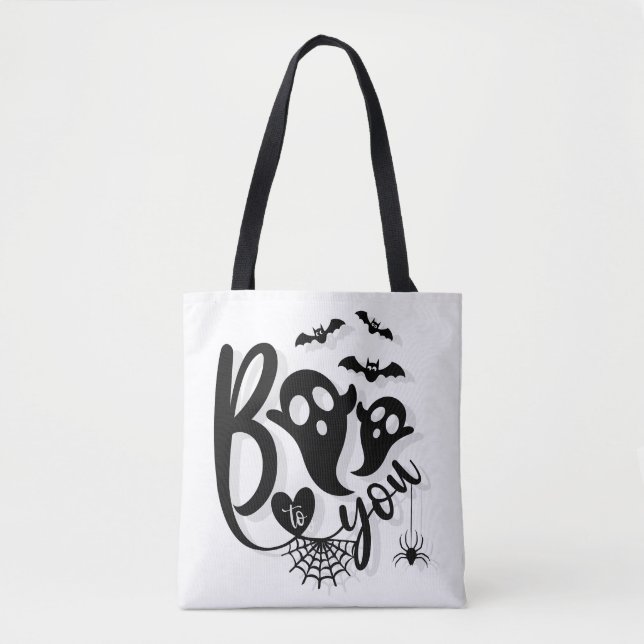 Hey Boo Simple Halloween Tote Bag (Front)