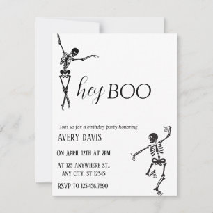 Hey Boo Simple Skeleton Birthday Party Holiday Card