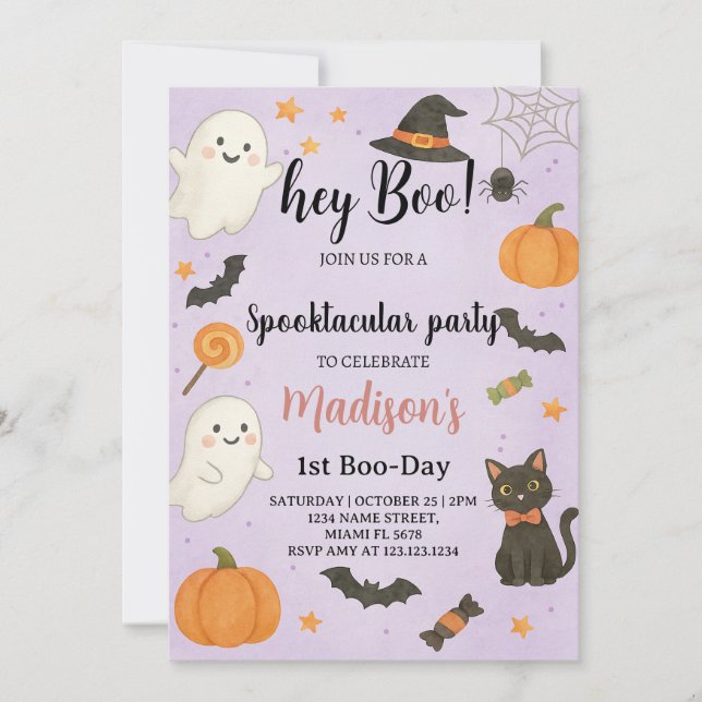 Hey Boo Spooktacular 1st Birthday Invitation (Front)