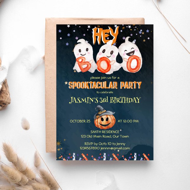 Hey boo spooktacular Halloween birthday template (Hey boo spooktacular Halloween birthday party invitation template instant download cute ghosts)