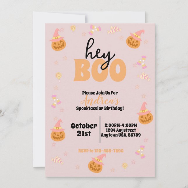 Hey Boo Spooky Halloween Birthday Party Invitation (Front)