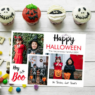 Hey Boo Spooky Halloween Family Photo Collage Holiday Card