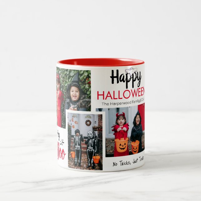 Hey Boo Spooky Halloween Family Photo Collage Two-Tone Coffee Mug (Center)