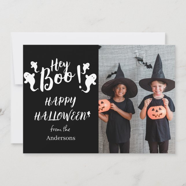 Hey Boo! Spooky Halloween Family Photo  Holiday Card (Front)