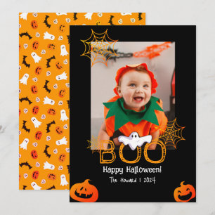 Hey Boo! Spooky Halloween Family Photo Holiday Card