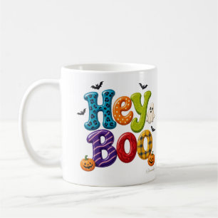 Hey Boo Teal Purple and Plaid Lettering Coffee Mug
