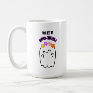 Hey Boo-tiful Cute Ghost & Flowers Halloween Gift Coffee Mug