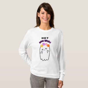 Hey Boo-tiful Ghost with Flowers Spooky Halloween T-Shirt