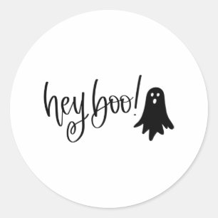 hey boo with ghost classic round sticker