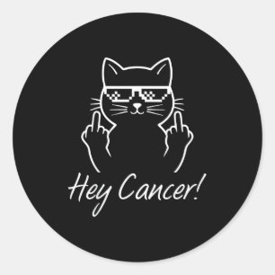 Hey Cancer Fu For Cancer Funny Cat Breast Cancer A Classic Round Sticker