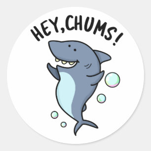 Hey Chums Funny Toothy Shark Pun  Classic Round Sticker