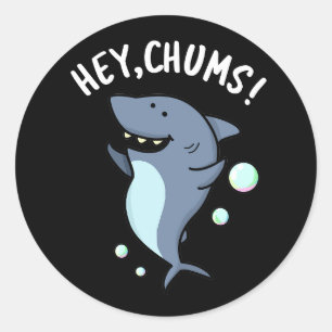 Hey Chums Funny Toothy Shark Pun  Classic Round Sticker